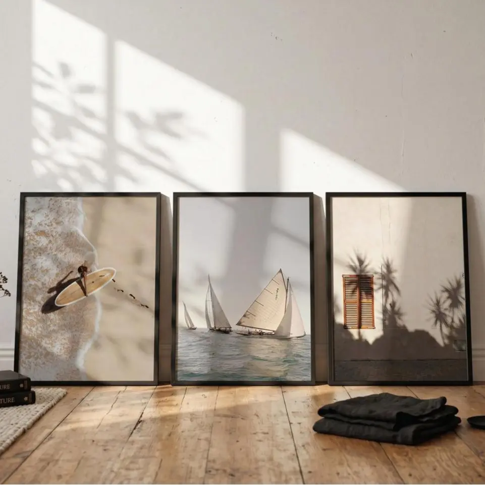 3 Piece Surf Wall Art, Coastal Beach Prints, Vintage Surfboard Poster, Ocean Photography, Beach House Decor