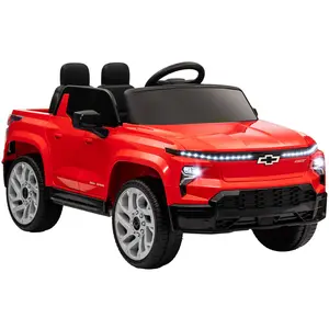 12V Kids Electric Car, Chevrolet Silverado EV RST Licensed Ride on Car with Parent Remote Control, Spring Suspension, Soft Start, Training Wheels, LED Lights, Music, MP3, 3 Speed, Red