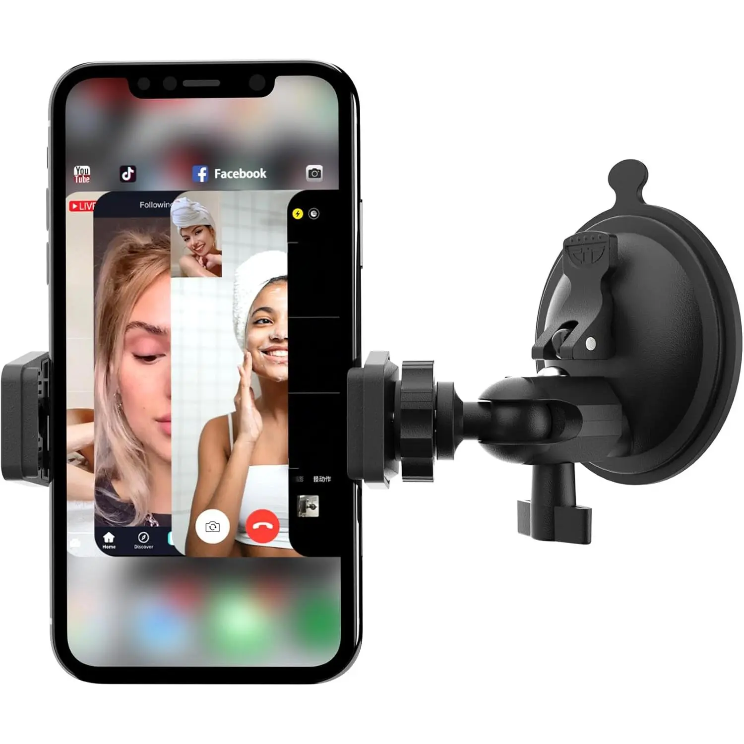 Shower Mirror Phone Holder, Suction Cup Mirror Phone Mount for Shower Mirror Bathroom Glass Kitchen Tile,    Make Up Vlog Video Content Creator