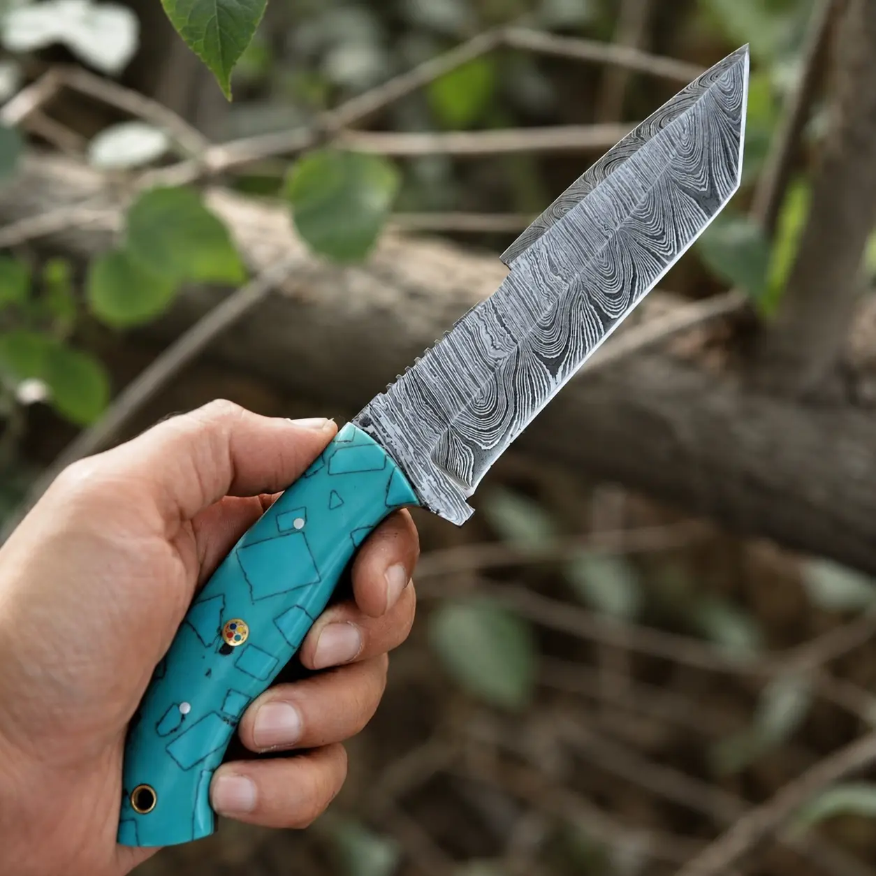 Handmade Damascus Steel Tanto Utility Knife - Hand Forged Premium EDC Knives with Leather Sheath, Camping Survival Hand Tool