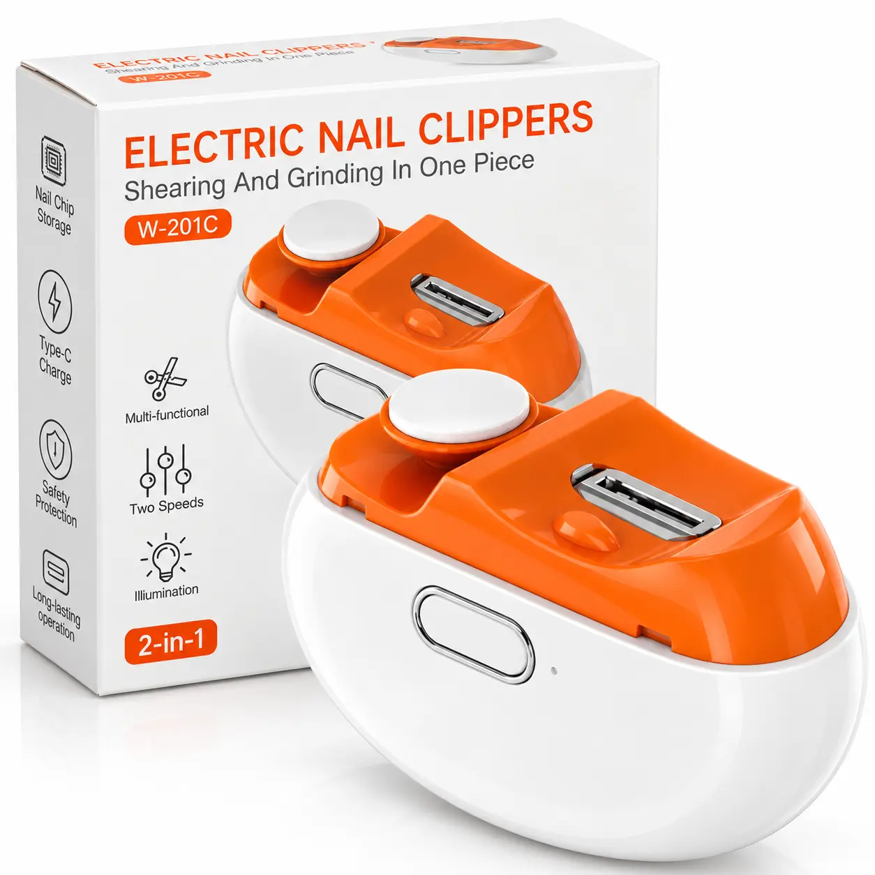 UrbanFit 2-in-1 Electric Nail Clipper, Automatic Rechargeable Nail Trimmer & Polisher with LED Light, Nail Catcher, USB-C, Compact Lightweight Manicure Tool for Smooth Fingernails