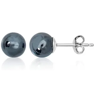Black Hematite Ball Stud Earrings for Women Men Girls, Ball Size 6mm/8mm