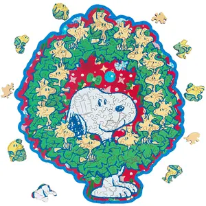 Peanuts Snoopy Puzzle – Merry Moments Together – Christmas Wooden Puzzles for Adults, 200 Pieces Unique Shaped Jigsaw Puzzles, 5MM Thick, Officially Licensed Merchandise, 11" x 13"