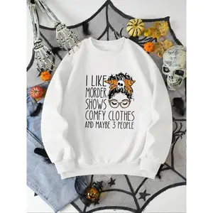 Women's Cartoon Figure & Letter Print Crew Neck Sweatshirt, Casual Drop Shoulder Long Sleeve Pullover, Women's Fall & Winter Clothes for Daily Wear, Halloween