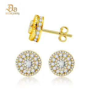 Delzzad 18K Gold-Plated Hip Hop Bling Out Circular Stud Earrings Round S925 VVS Synthetic Moissanite Stud Earrings Jewelry Perfect Birthday Mother’s Day Christmas Gift for Men Women Silver Earrings Golden Earrings Wedding Set
