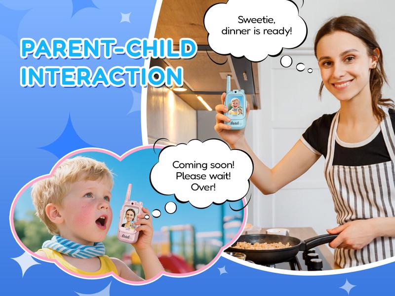 Kids Video Walkie Talkies, Rechargeable 2 Pack Handheld Video Intercom, Indoor Outdoor Toys for Camping Hiking Family Games, Ideal Christmas Gifts for Boys Girls Ages 3-12 (Blue/Pink)