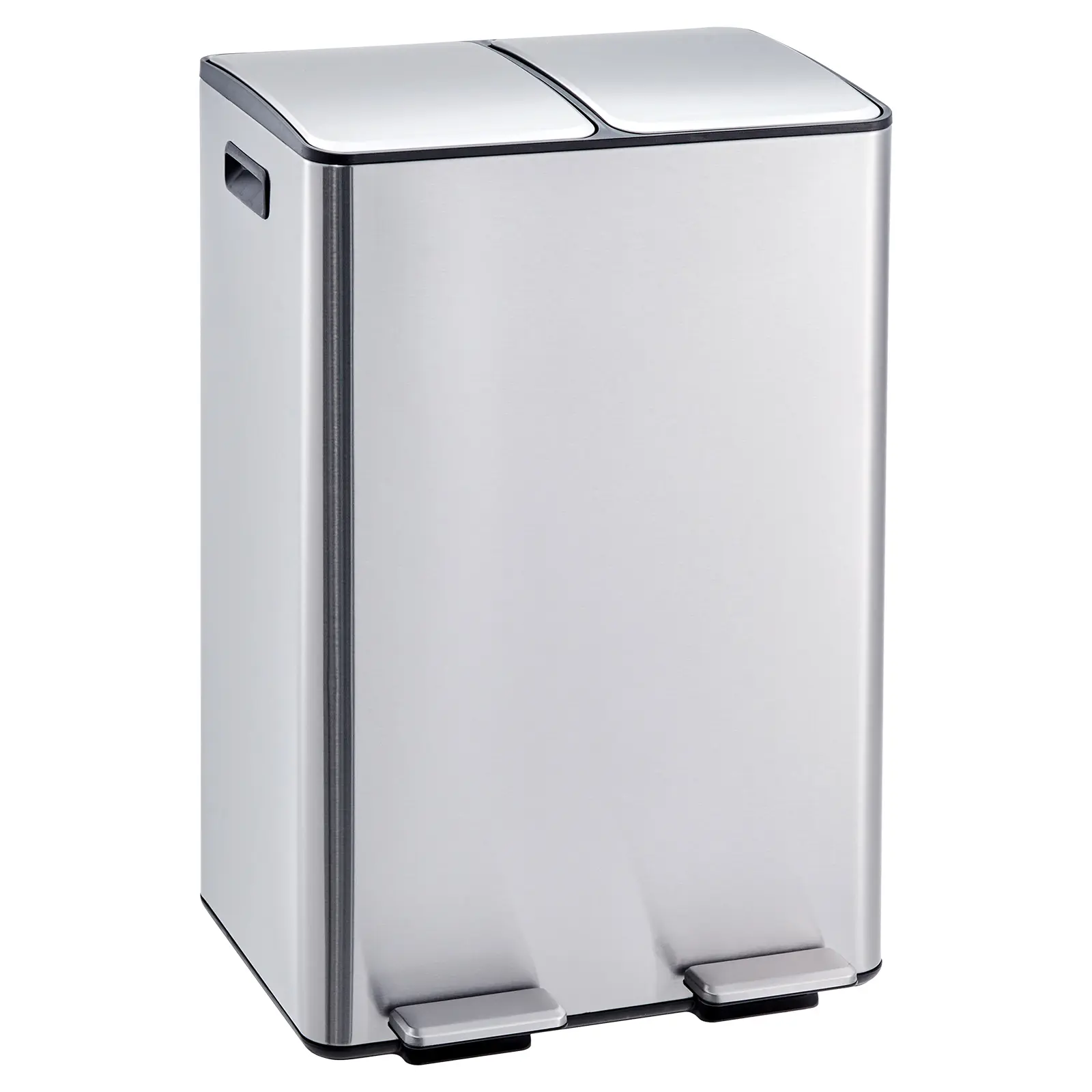 Independent Pedals 2 x 8 Gallon Dual Compartment Trash Can with Lid – Stainless Steel Recycling Bin Combo, Kitchen Garbage Can with Plastic Inner Buckets for Home Office
