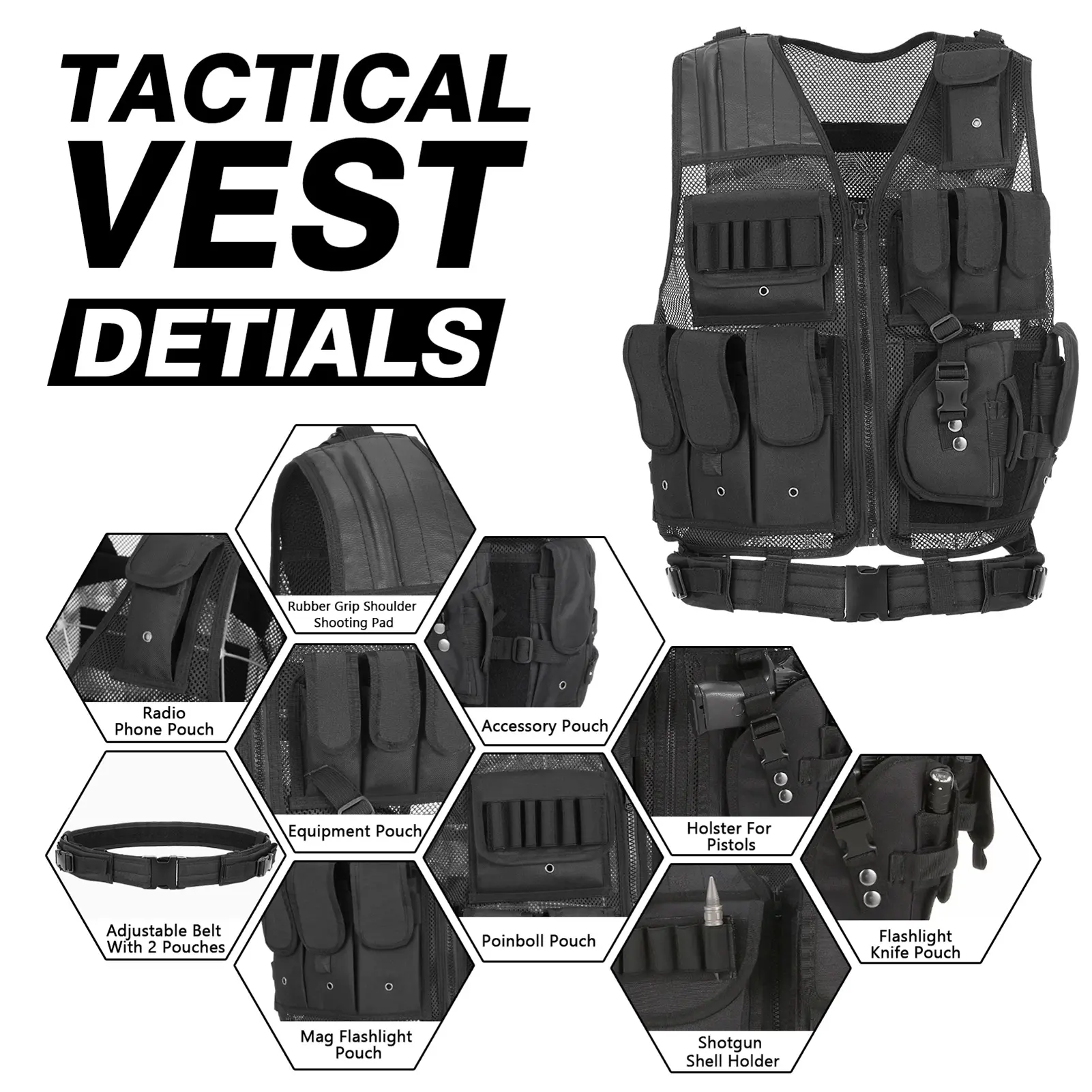 Unisex Nylon Sporty Vest - Multi Pocket Gilet with Adjustable Strap, Breathable Design for Camping, Hiking, Athletic Outdoor Vests, Ventilated