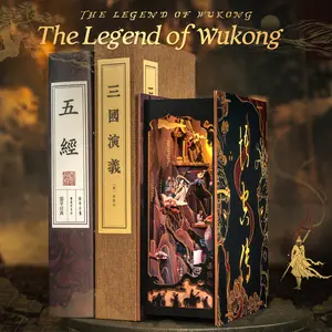 DIY Book Nook Kit, Monkey King Legend 3D Wooden Puzzle with Built-in LED Light, Multiple Eras Monkey King Figures, Stress Relief Fun Assembly for Adults Teens, Exquisite Gift for Family Friends Holiday