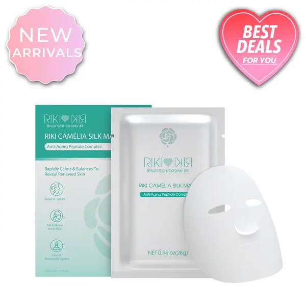 RIKI Camélia Anti-aging Peptide Silk Mask - Lightweight Silk Sheet for Intense Hydration & Anti-Aging Boost - Free of Fluorescent Agents - Perfect Post-LED Therapy