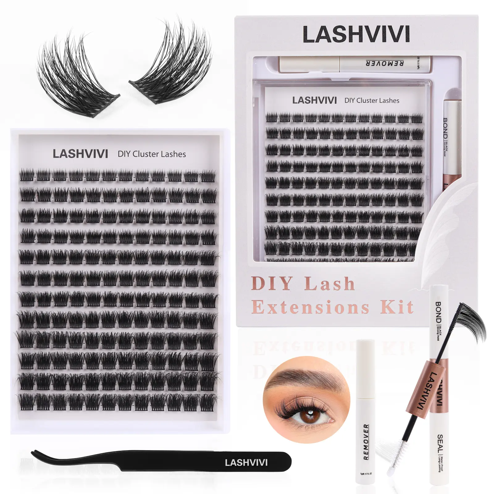 LASHVIVI Manga Lash Extension Kit DIY Soft Cluster Multi-Layered Eyelashes Waterproof Bond and Seal
