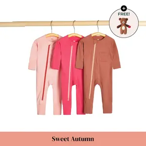 Romper 3 Pack | Pocket Bear Included | 100% Organic Cotton | Double Zipper | Save On Next Size Up