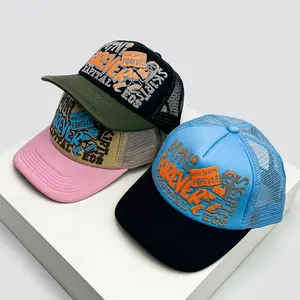 New Unisex American Style Graffiti Printed Letters Baseball Hats Sunshade Color Block Breathable Hip-hop Trucker Caps Versatile