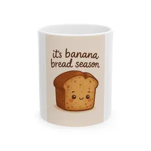 Cute Banana Bread Season Ceramic Mug, Perfect for Coffee Lovers, Gift for Baker Friends, Kitchen Decor, Foodie Mug, Fall Gift