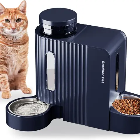 Gardner Pet 2-in-1 Automatic Gravity Food Feeder & Water Dispenser, Stainless Steel/Polypropylene Set with 180° Adjustable Design, 3L/0.8 gal Large Capacity, 3.5oz Portion Compatibility for Dogs, Cats & Rabbits