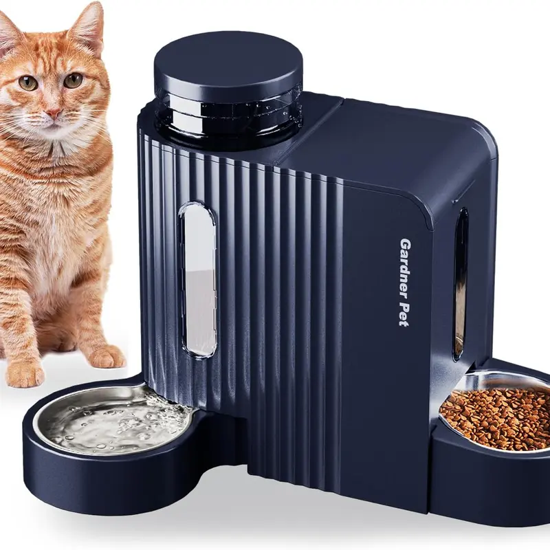 Gardner Pet 2-in-1 Automatic Gravity Food Feeder & Water Dispenser, Stainless Steel/Polypropylene Set with 180° Adjustable Design, 3L/0.8 gal Large Capacity, 3.5oz Portion Compatibility for Dogs, Cats & Rabbits