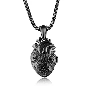 jonline24h Stainless Steel Anatomical Organ Heart Pendant Necklace for Mens Womens 24inch Chain Fashion Jewelry Gift Jewellery
