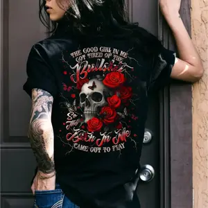 Good Girl Gone Bad Skull & Red Roses Shirt – The Btch In Me Came Out To Play, Badgirl Skull ，Savage Skull & Roses