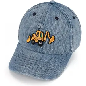 X-KCP06  Cute Embroidery Excavator Toddler Kids Baseball Cap Adjustable Cotton Washed Vintage Dad Hat for Boys Girls Age 2-8