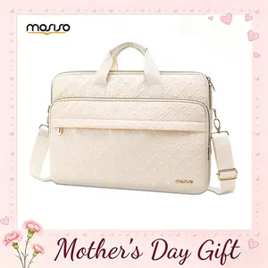 【Mother's Day Gift】MOSISO Laptop Bag for Women&Men Double Line Rhombus Quilted Briefcase with 2 Front Pockets & Adjustable Strap Compatible with MacBook Pro 16 & Surface Laptop 5/4/3 15