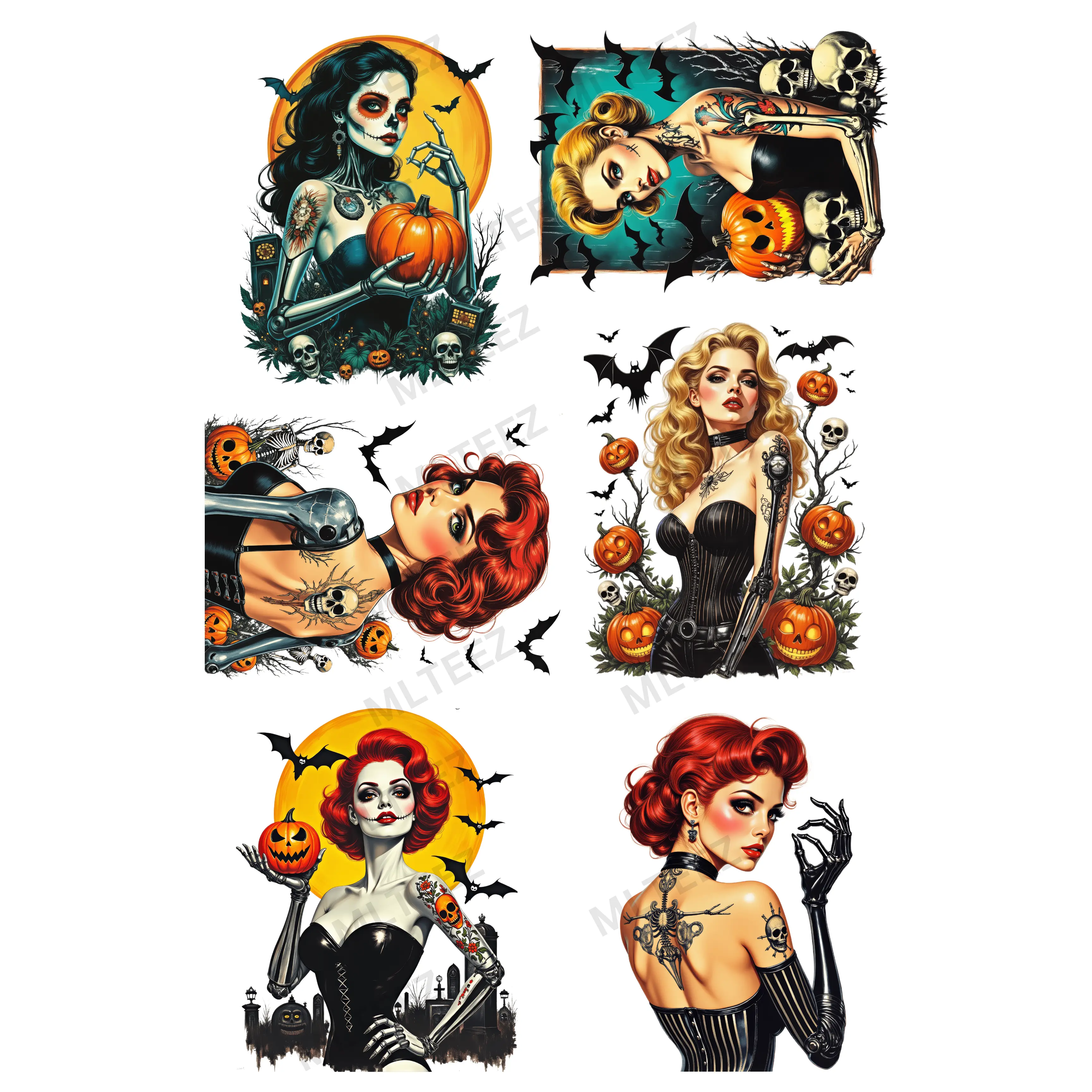 SPOOKY PINUPS (1) PREMADE GANGSHEET - 22X36 DTF TRANSFERS - DIRECT TO FILM