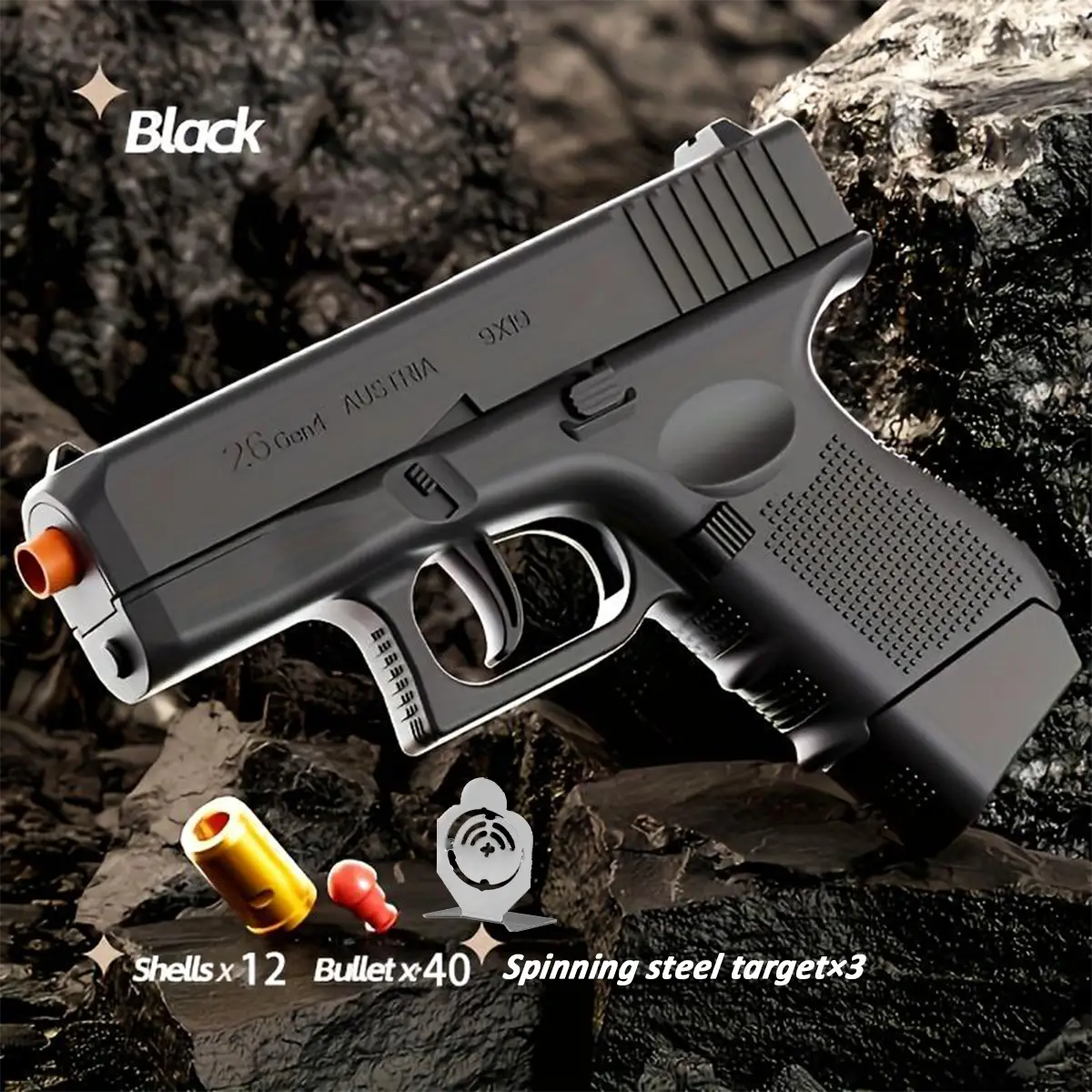 G26 / 2011 Soft Bullet Gun Toy With 40 Bullets, 12 Shells, 3 steel target（Only on G26）, Toy Foam Blaster