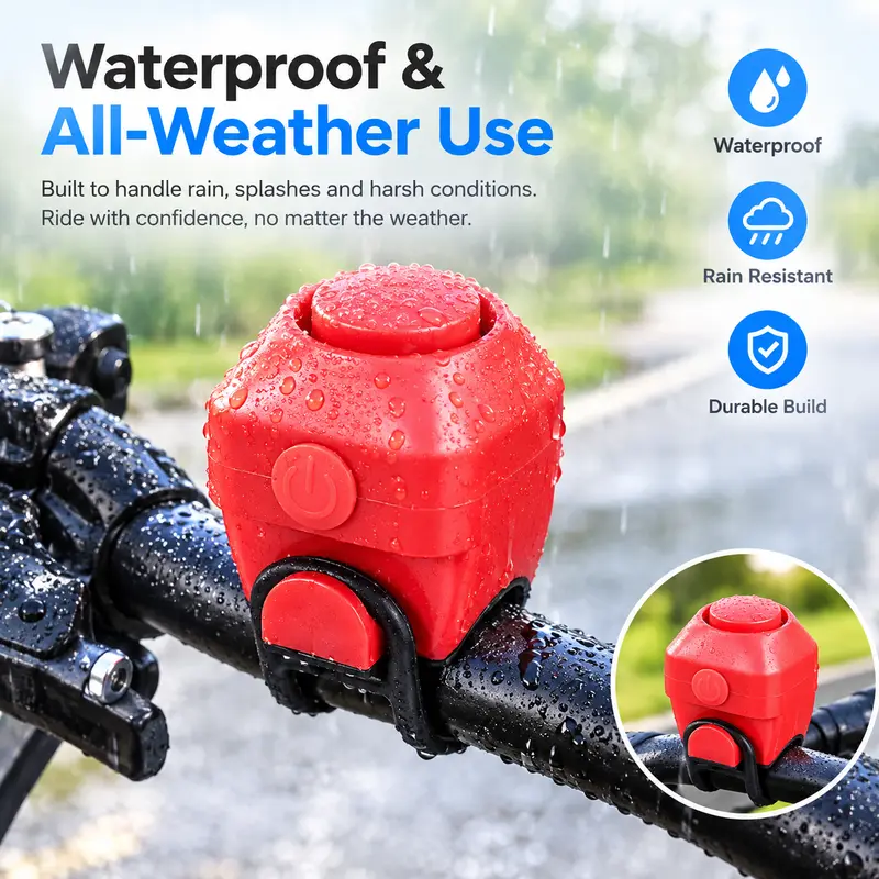 1 Count, Bicycle Electronic Bell 130dB Loud Alarm Sound IPX5 Rainproof 5 Switchable Tones Quick Mount Low Power Consumption for Outdoor Cycling Reminder