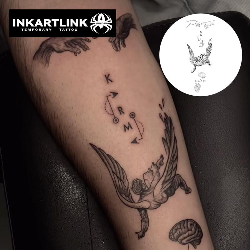 INKARTLINK Tattoo Tech, 2 Sheets Semi-Permanent Temporary Tattoos ,Fallen Angels,Adult Art Design,Lasts 1-2 Weeks, Waterproof, Realistic Look, No Adhesive, No Reflection,For Man And Woman,Ideal for Swimming, Party