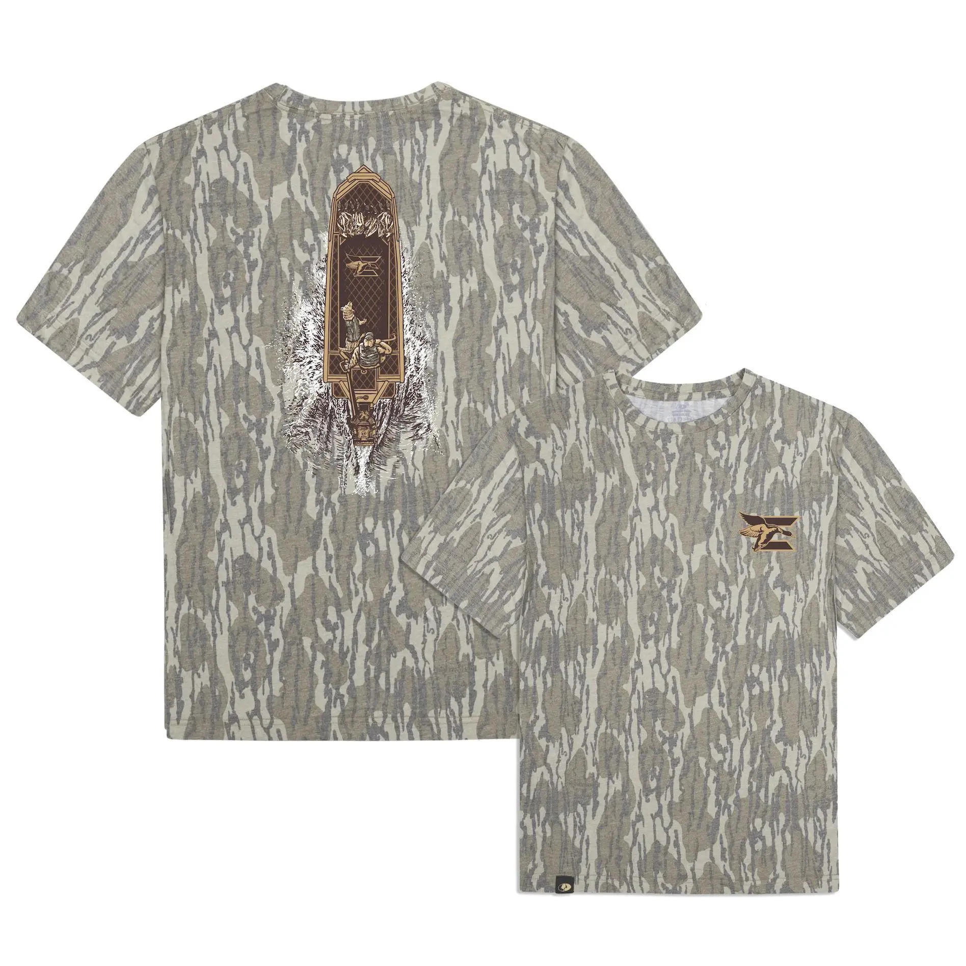 EC/W 2.0 Duck Boat Bottomland Camo T-Shirt, Unisex Tree Hunting T-Shirt for Men Unisex Outdoor Coastal Lifestyle Streetwear
