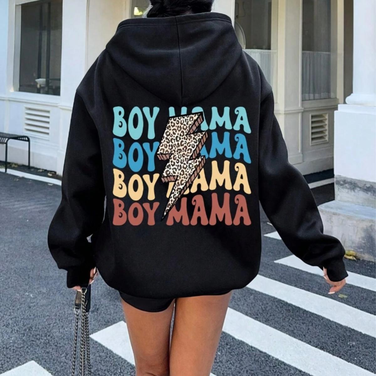 Boy Mama Hoodie for Moms, Cute Boy Mom Graphic Hoodie, Leopard Lightning Design Hoodie, Proud Mom Streetwear, Casual Family Outfit, Gift for Boy Mom, Motherhood Apparel