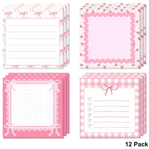 12-Pack Bow Tie Sticky Notes, Sticky Labels, 3x3 Inch Cute Bow Stickers Pad, Elegant Ribbon Notebook Notepads for Women Party Supplies, Valentine's Day Gift, 30 Sheets Per Pack