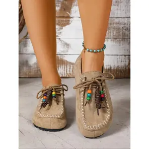 2025 Boho Beaded Tassel Moccasins for Women �C Soft Suede Slip-On Loafers with Arch Support, Casual Vintage Comfort Walking Flats