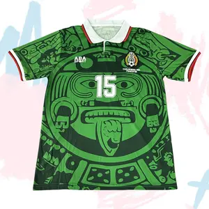 15# Luis Hernández 1998 World Cup Mexico National Team Home Green Short Sleeve Retro Soccer Jersey Breathable