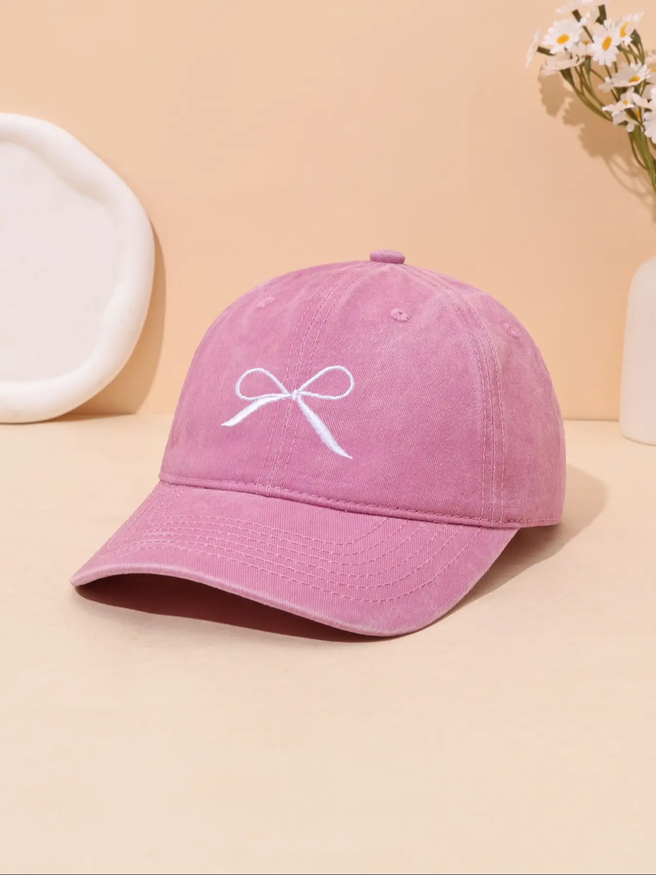 Bow Embroidered Washed Baseball Cap Trucker Style Hat for Boys and Girls, Adjustable Fit for Outdoor Travel Beach, Stylish Street Fashionable Hats, Adjustable Caps, Casual Summer Hat, Hat with Bow