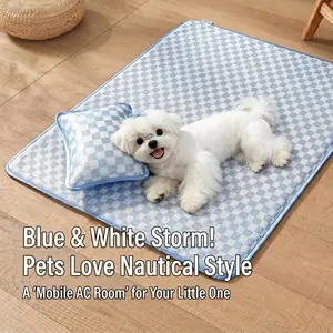 Cooling Dog Mat Q-Max>0.5 - Rapid Cooling Tech, Thin Breathable Crate Pad, Portable Washable Summer Mat, Chill Soothing Fabric, Blue