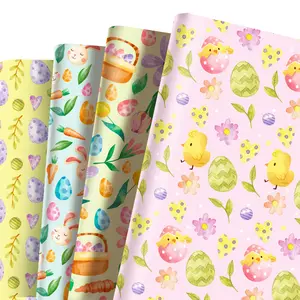 12 pcs Easter Day Wrapping Paper Egg Rabbit Gift Wrap Paper Folded Flat Craft Paper for Spring Easter Day Party DIY Crafts Gift Packing