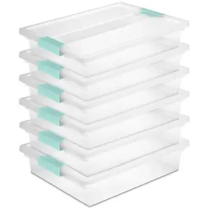 Sterilite 5.7 Qt Clip Box, Small Stackable Plastic Storage Bins with Latching Lids, 6 Pack