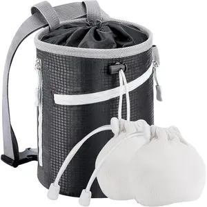 Chalk Bag for Rock Climbing and Bouldering - Bucket with 2 (65g) Chalk Balls, 2 Waterproof Zipper for Gymnastics, Cross Fit, and Lifting