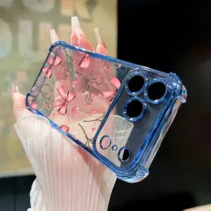 For iPhone 17 Pro Max 16 15 Plus Air 14 13 12 11 E Bow & Bloom Pattern Transparent Full Coverage Four Corners Anti-drop Casing Shockproof Protector