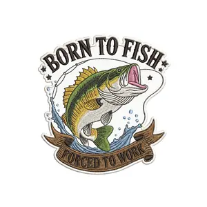 HANDICHI Design Born to Fish Forced to Work Patch 3 Inch – Funny Fishing Embroidered Patch Iron On Sew On for Hats Jackets Bags Backpacks