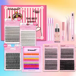 3D Fluffy False Eyelashes with Bond & Seal & Tweezers Kit, 1 Box Mixed Length & Styles Individual False Eyelashes, Eye Makeup Enhancement Tool for Women