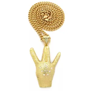 WEST SIDE HAND SIGN PENDANT 6mm 24" 30" 36" CUBAN LINK CHAIN HIP HOP NECKLACE
