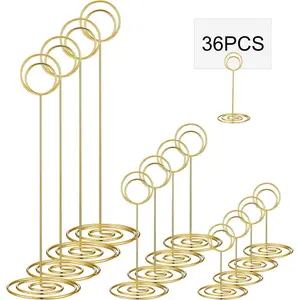 36 Pieces Table Number Holders 3 Size Place Card Holder Name Numbers Menu Memo Note Card Picture Photo Clip Stand Table Sign for Wedding Anniversary Party Display(Gold)