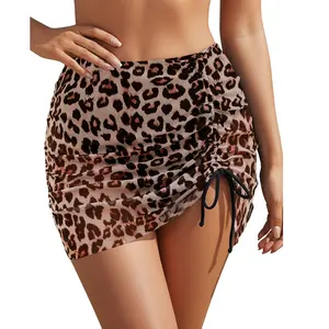 Blooming Jelly High Waisted Swim Skirt Tummy Control Swim Bottoms Mesh Ruched Drawsting Bathing Suit