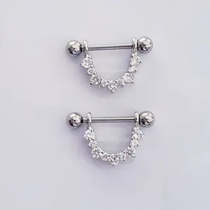 Clear Gem Nipple Ring & Nipple Shield - 2 Pieces of Clear Gem Body Jewelry with Elegant Design