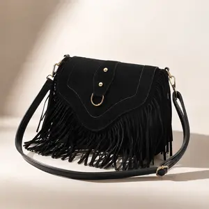 Trendy Retro Tassel Crossbody Bag for Women, Fashionable Matte Textured Shoulder Purse, Unique Aesthetic Fringe Handbag, Casual Vintage Western Style Satchel, Chic Modern Everyday Travel Commuter Messenger Gift for Her Girls Daily