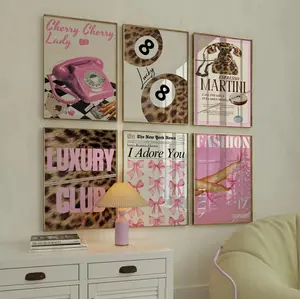 Gallery Girly Prints Pink Fashion Wall Art 6 Prints Set Trendy Leopard Print Magazine Cover Decor Aesthetic Decor Lucky Poster Red Funky Art