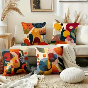 4pcs Modern Abstract Art Style Pillowcases, Colorful Geometric Shapes Create a Dynamic Atmosphere, Decorative Cushion Covers for Bedrooms, Living Rooms, Cars, and Sofas, Square Decorative Cushion Covers, Without Pillow Core