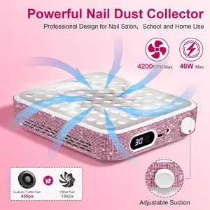Nail Dust Collector, Rechargeable Dust Collector Nail Tech, 4200RPM Powerful Vacuum Fan Vent Dust Collector Extractor Dust Suction Machine for Acrylic Nails Polishing, Nail Salon&Home, Adjustable Suction, Nail Care