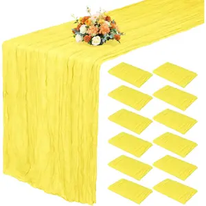 12 Pack 35x70 Inch Cheese Cloth Table Yellow Boho Rustic Wrinkled Gauze Table Semi-Sheer for Wedding Bridal Shower Party Dinner Christmas
